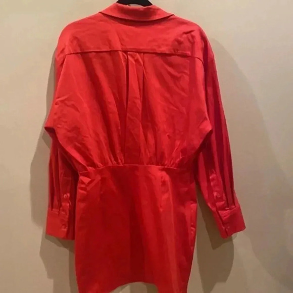 NWT ZARA SS21 POPLIN SHIRT DRESS RED 7385/331 - Picture 7 of 8